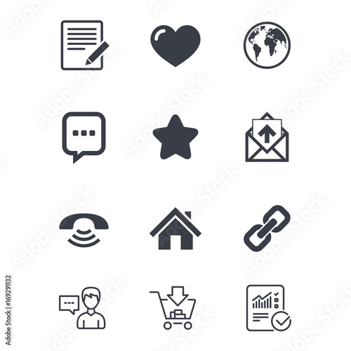 Mail, contact icons. Communication signs.