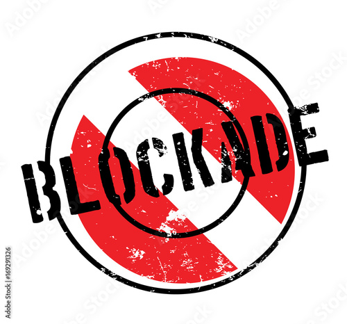 Blockade rubber stamp. Grunge design with dust scratches. Effects can be easily removed for a clean, crisp look. Color is easily changed.