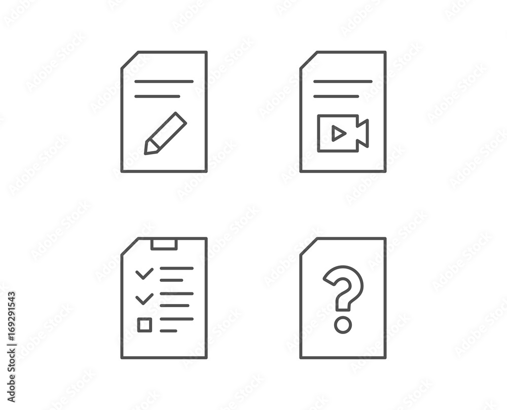 Document, Checklist and Edit file line icons. Document, Checklist and Edit file line icons.