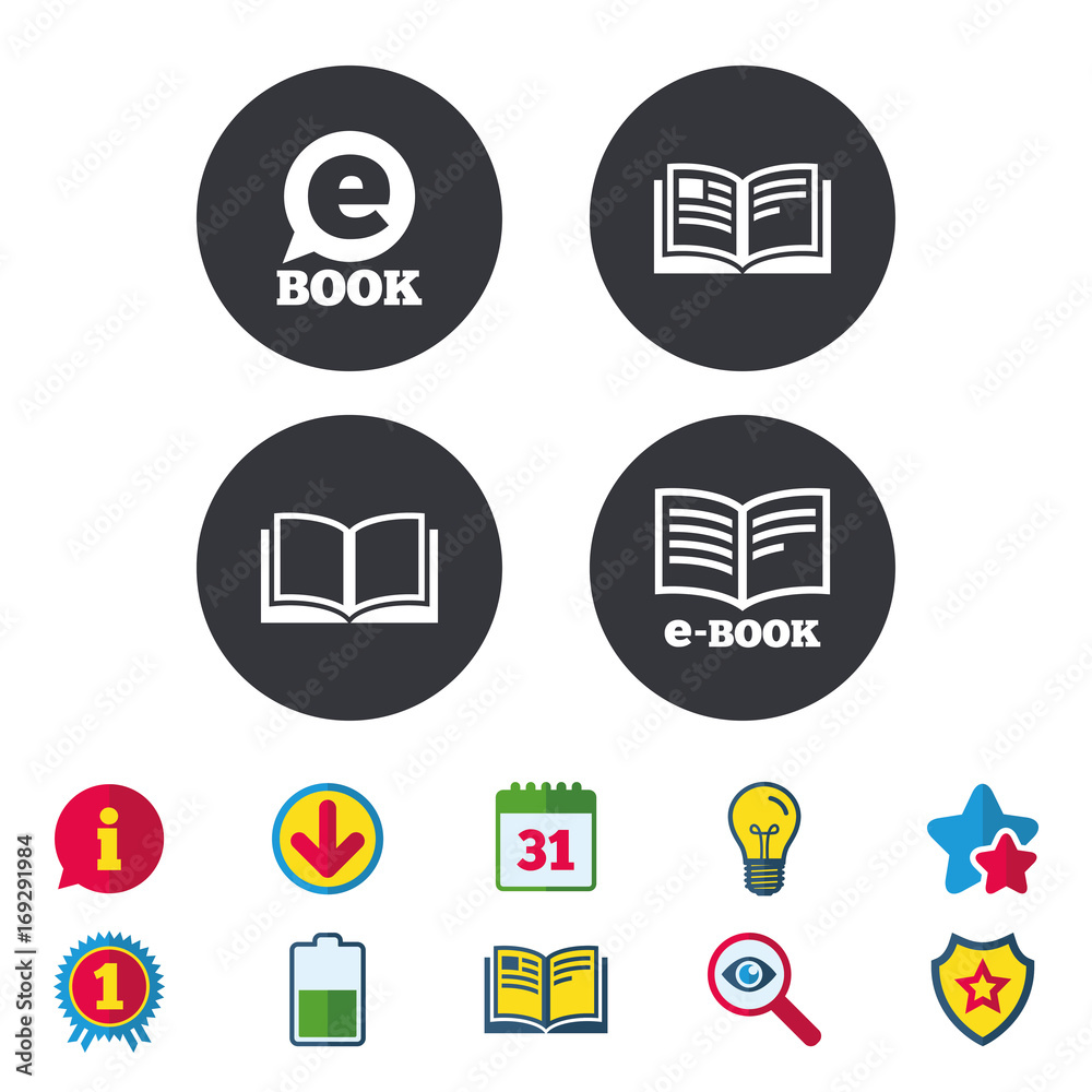 Electronic book signs. E-Book symbols.