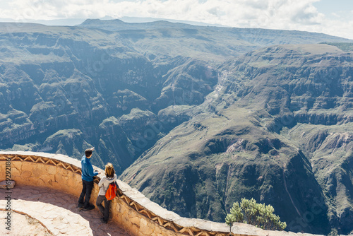 two tourists on the edge of the Canyon Soncho/ Chachapoyas/ Peru/ south america