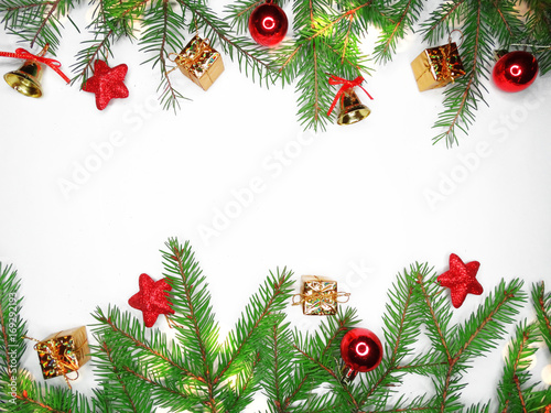 christmas decoration composition with fir branches garland lights