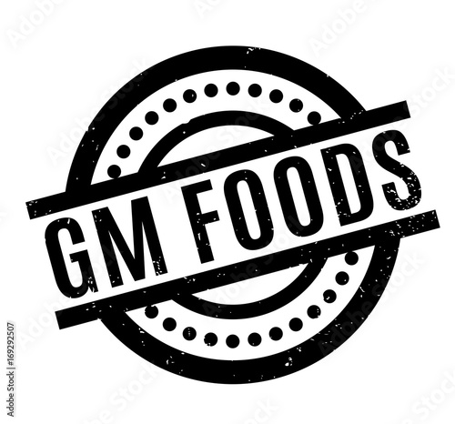Gm Foods rubber stamp. Grunge design with dust scratches. Effects can be easily removed for a clean, crisp look. Color is easily changed.