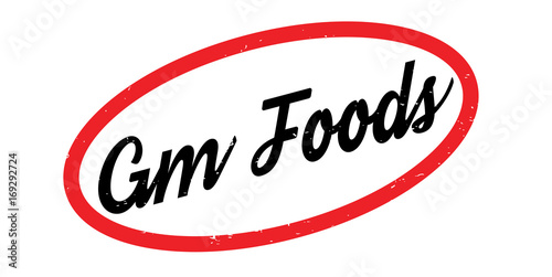 Gm Foods rubber stamp. Grunge design with dust scratches. Effects can be easily removed for a clean, crisp look. Color is easily changed.