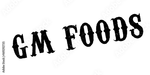 Gm Foods rubber stamp. Grunge design with dust scratches. Effects can be easily removed for a clean, crisp look. Color is easily changed.