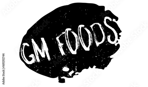 Gm Foods rubber stamp. Grunge design with dust scratches. Effects can be easily removed for a clean, crisp look. Color is easily changed.