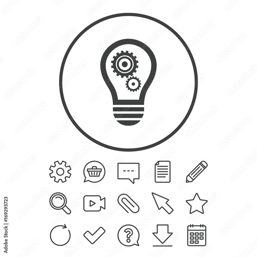 Light lamp sign icon. Bulb with gears symbol. Light lamp sign icon. Bulb with gears symbol.