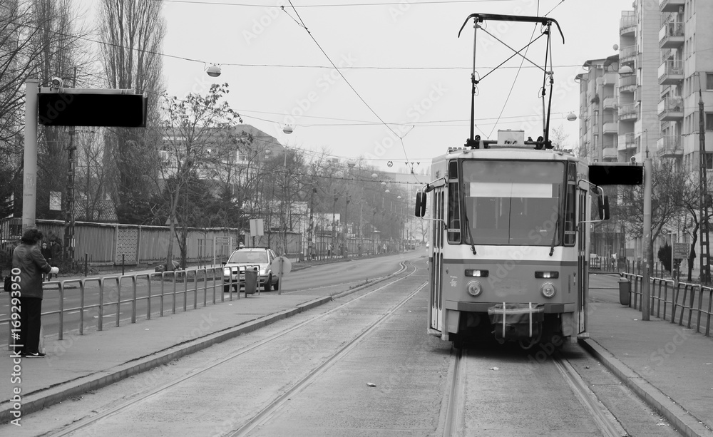 Tramway Line 14,  Beke Ter to Megyeri road, Budampest, Hungary, 20th of  December 2017.