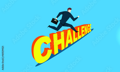 Fototapeta Naklejka Na Ścianę i Meble -  Businessman jumping over a hurdle obstacle challange concept text