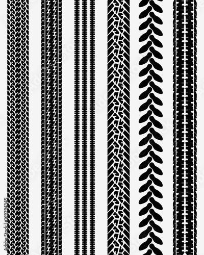 Black prints of tire cars, vector illustration, seamless pattern