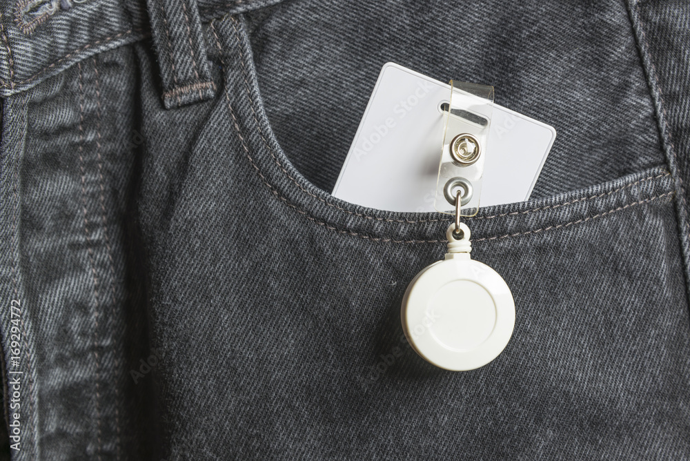 Proximity card in pocket black jeans. Proximity card in pocket black jeans.