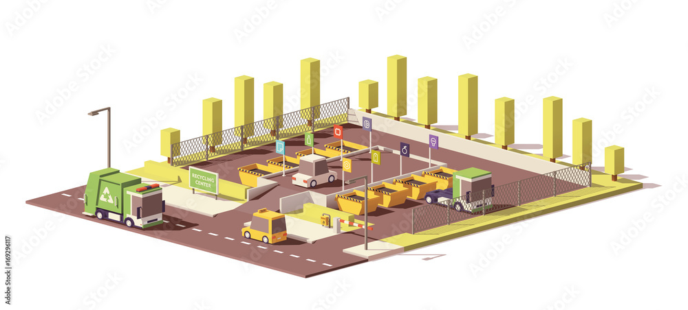 Vector low poly waste collection center