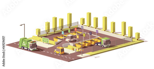 Vector low poly waste collection center