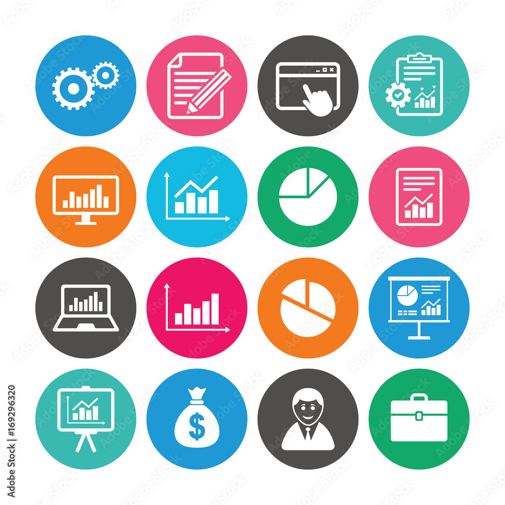 Set of Statistics, Accounting and Report icons. Set of Statistics, Accounting and Report icons.
