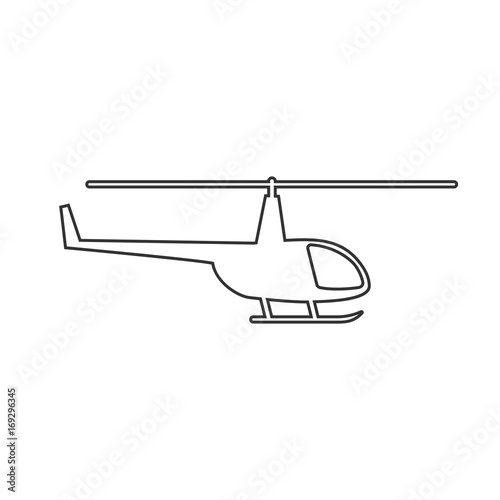 Black outline isolated helicopter on white background. Line icon of side view of helicopter.