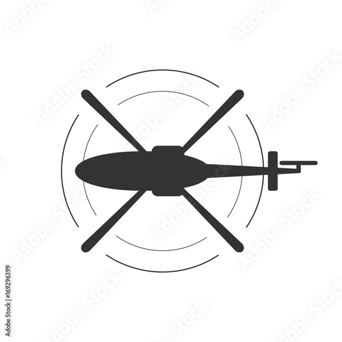 Leinwand Poster Black isolated silhouette of helicopter on white background