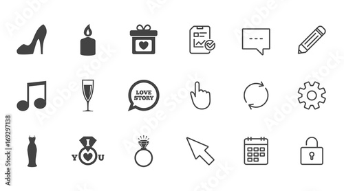 Wedding, engagement icons. Ring with diamond.