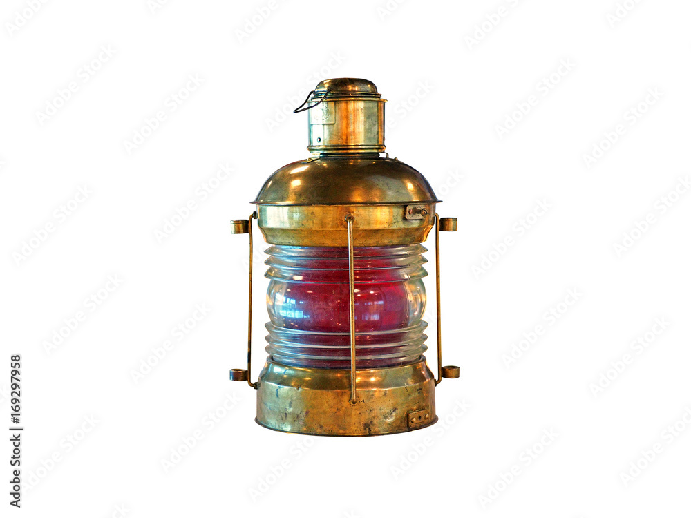Old portable beacon, Genova. 20th century electrified copper and brass anchor light, kerosene burner Old portable beacon, Genova. 20th century electrified copper and brass anchor light, kerosene burner