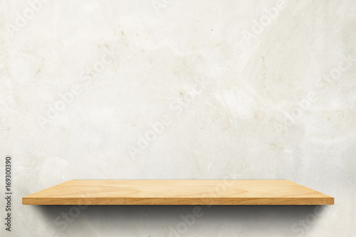 Vászonkép Empty wood board shelf at concrete wall background,Mock up for display or montag