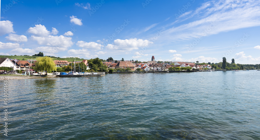 Town view of Hagenau at Lake Constance with marina and bank view - Hagnau, Lake Constance, Baden-Wuerttemberg, Germany, Europe