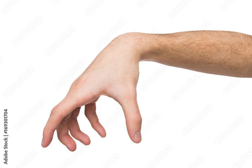 Man hand making gesture while grab some items isolated on white Man hand making gesture while grab some items isolated on white