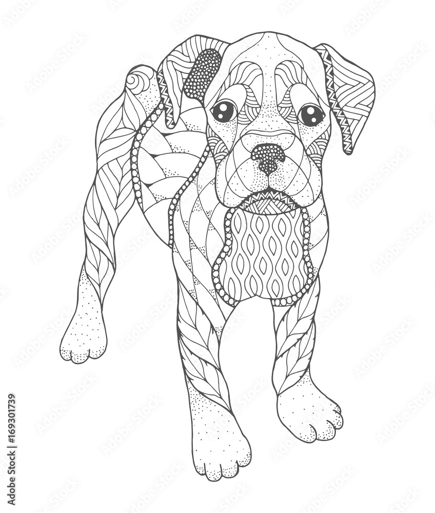 Boxer dog in zentangle and stipple style. Vector illustration. Anti stress  coloring book for adults and kids. – Stock-Vektorgrafik | Adobe Stock