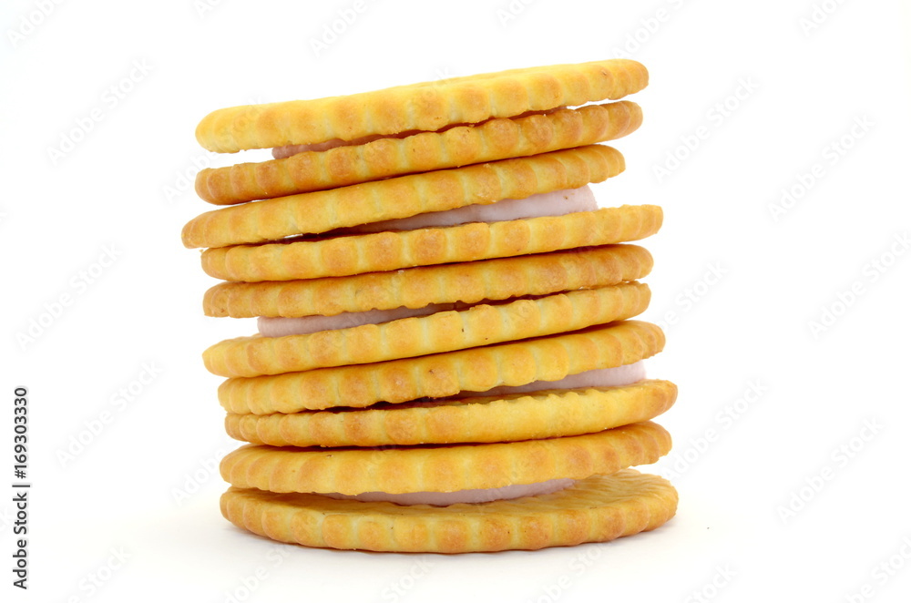 stack of cookies with a filling, isolated, side view stack of cookies with a filling, isolated, side view