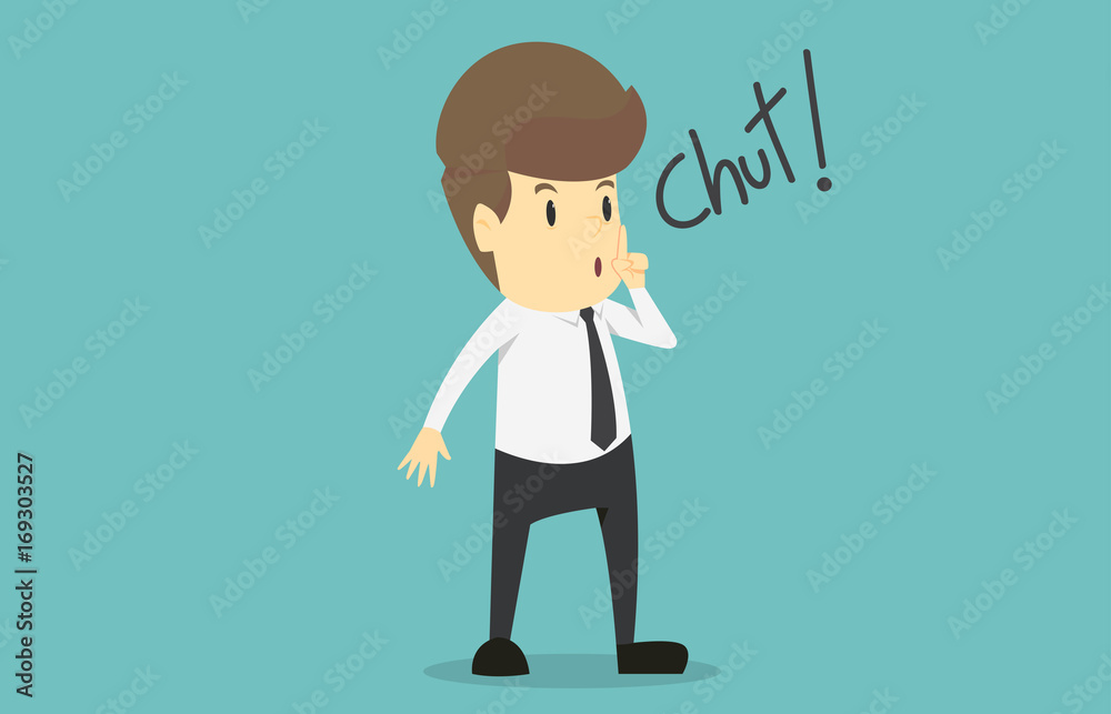 Businessman silent quiet gesture with finger.Cartoon of business success is the concept of the man characters business, the mood of people, can be used as a background, banner. vector illustration Businessman silent quiet gesture with finger.Cartoon of business success is the concept of the man characters business, the mood of people, can be used as a background, banner. vector illustration