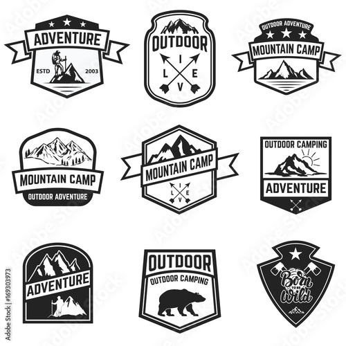 Set of hiking badges isolated on white background. Camping, outdoor ,adventure.