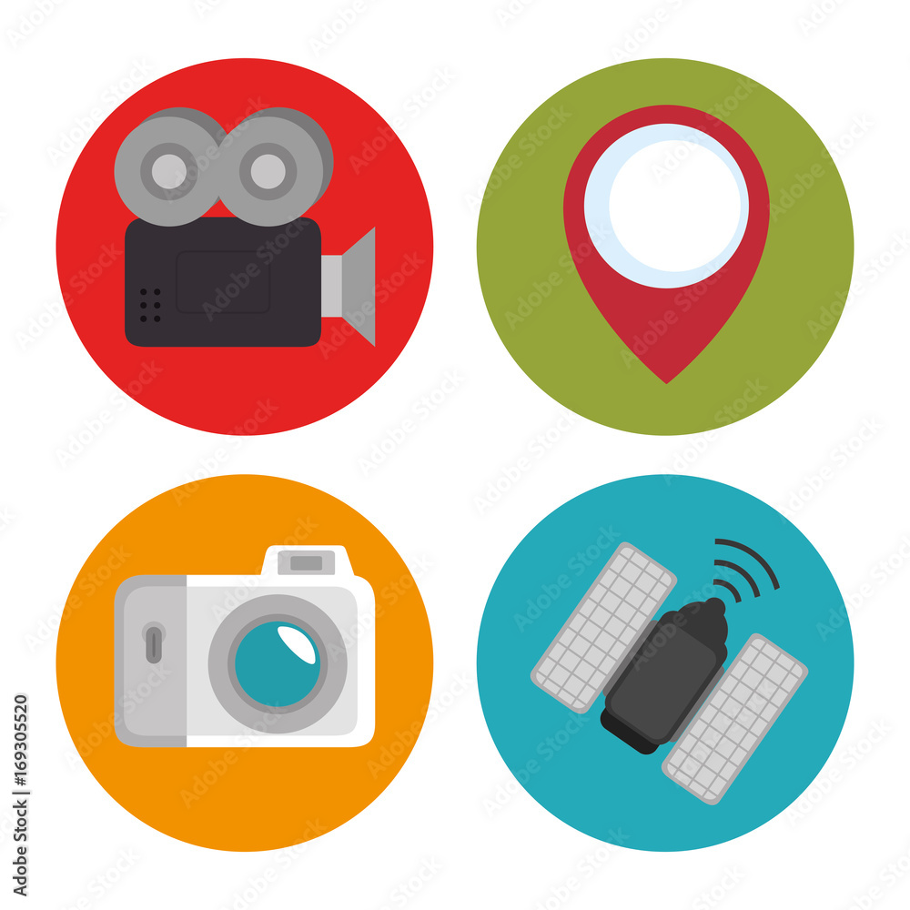 Videocamera camera satellite and gps mark of Express delivery and  technology theme Vector illustration Stock Vector | Adobe Stock