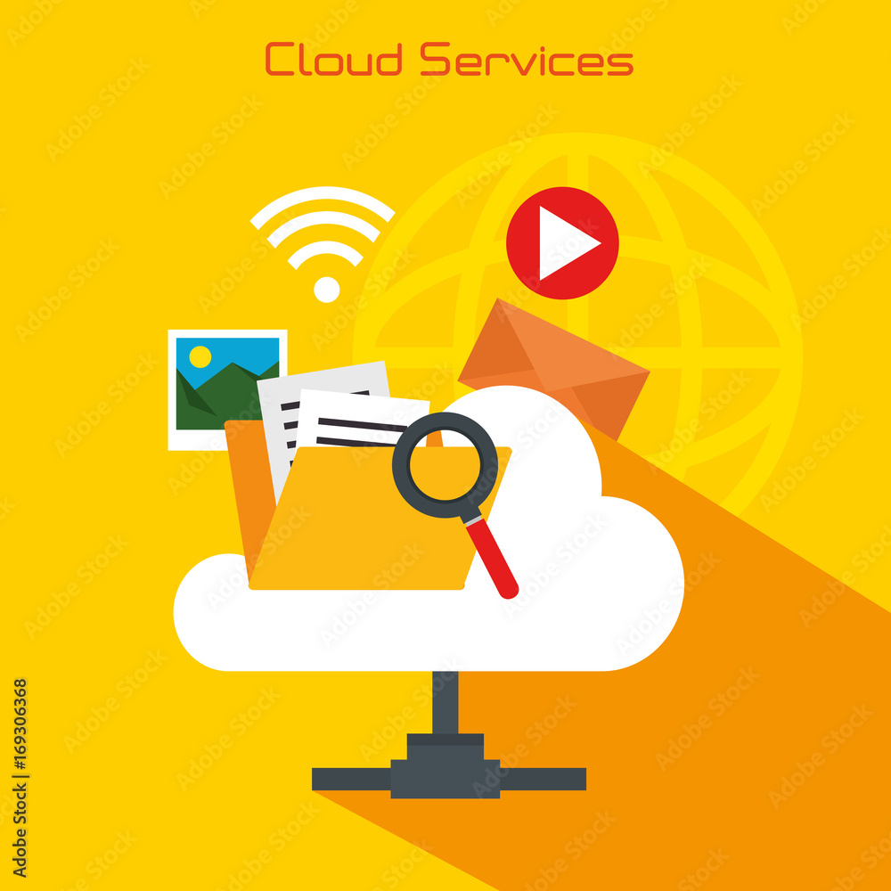 File and lupe of Cloud computing and services theme Vector illustration