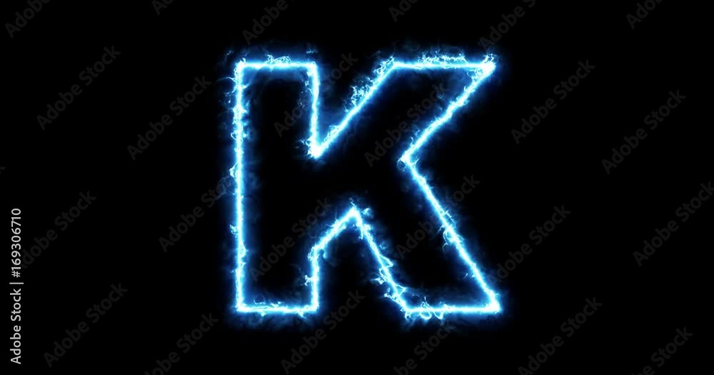 Electric lightning letter K on black background in 4k Electric lightning letter K on black background in 4k