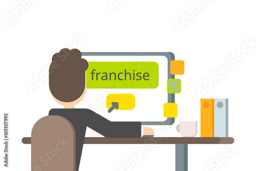 Vector flat design. A businessman buys a franchise for his business.