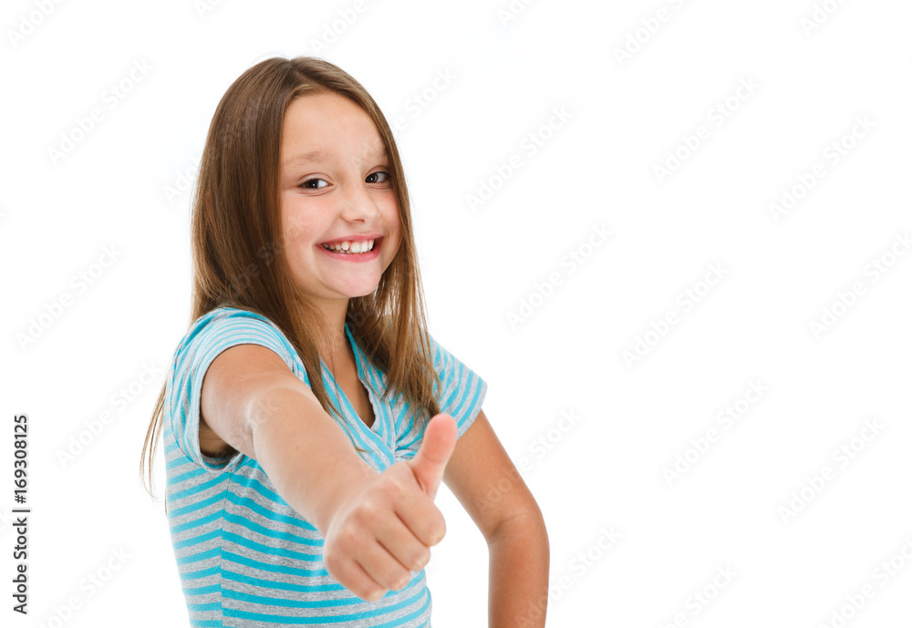 Girl showing OK sign isolated on white background Girl showing OK sign isolated on white background