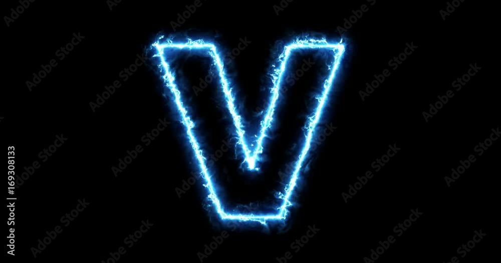 Electric lightning letter V on black background in 4k Electric lightning letter V on black background in 4k