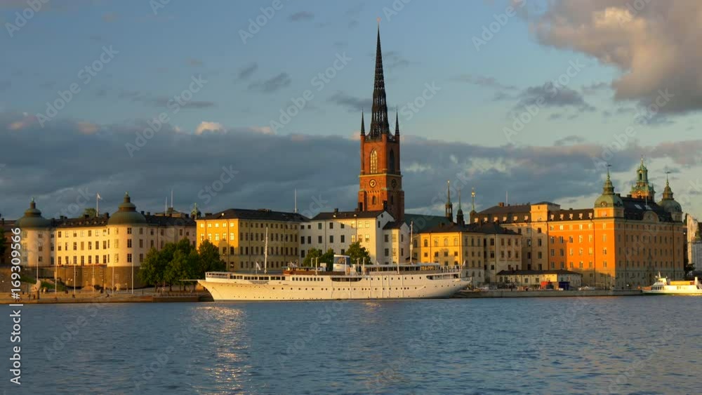 Old Town (Gamla Stan) architecture in Stockholm, Sweden in sunset lights