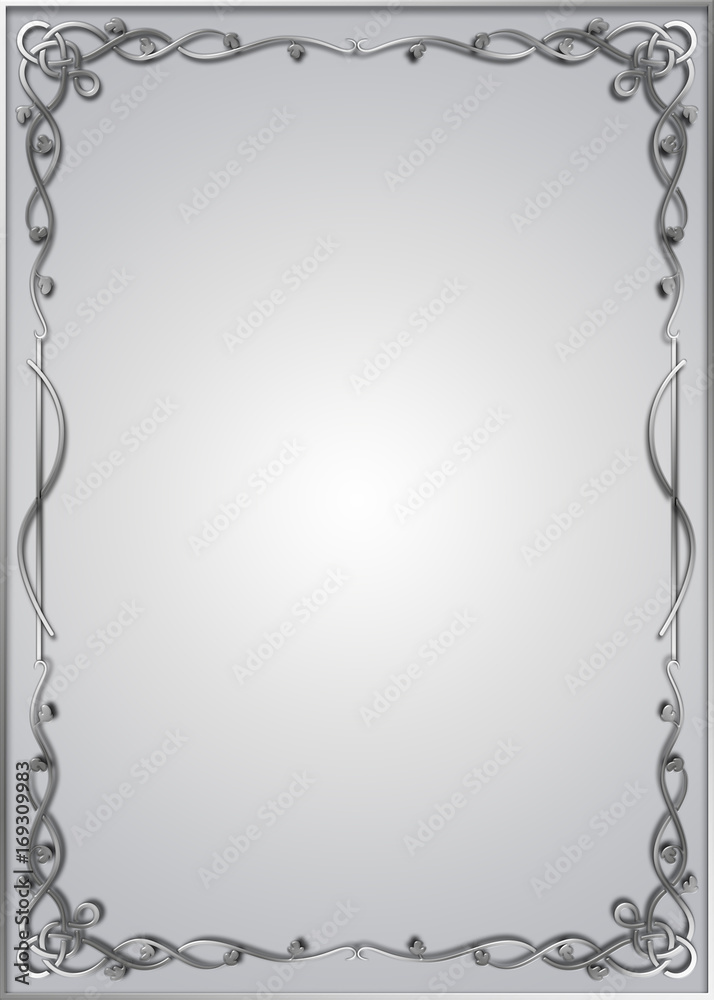 Silver border ornament on grey background. Silver border ornament on grey background.