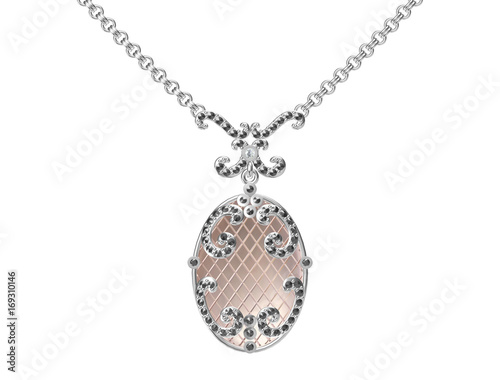 Silver fashion pendant isolated on white background (high resolution 3D image)