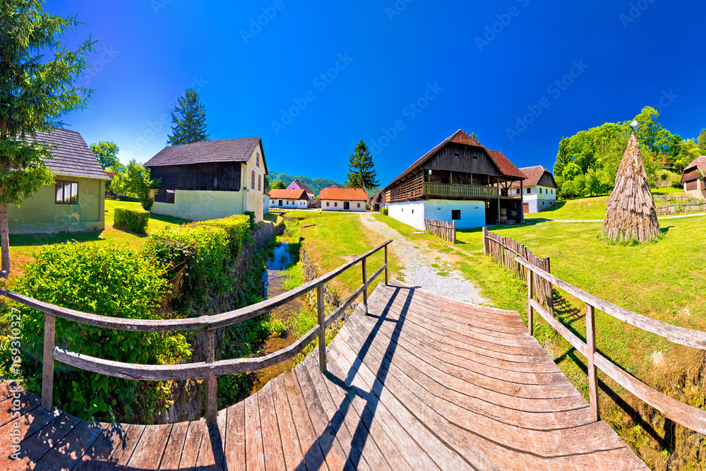 Fototapeta premium Traditional village of Kumrovec in Zagorje region of Croatia panoramic view