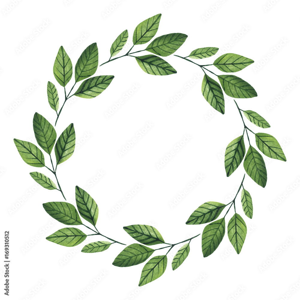 Leaf wreath. Watercolor hand drawn