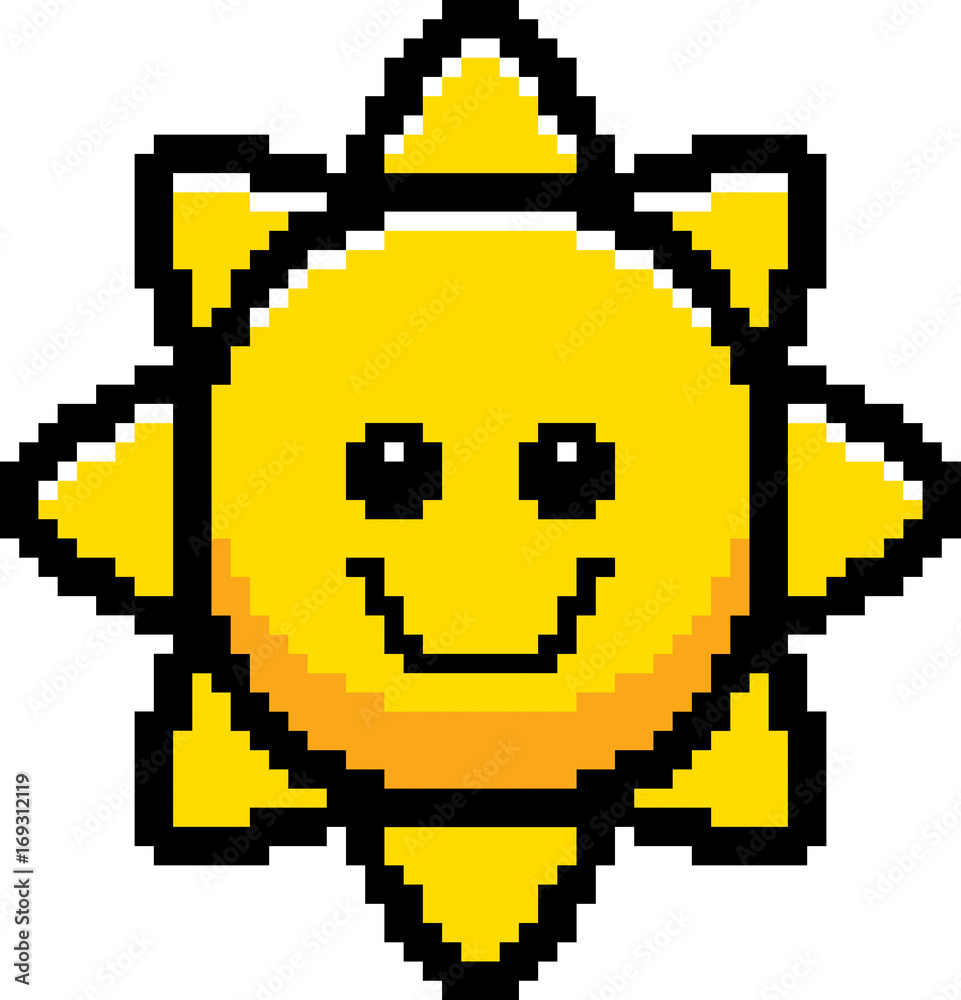 Obraz premium Smiling 8-Bit Cartoon Sun
