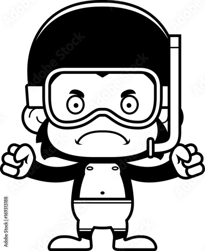 Cartoon Angry Snorkeler Chimpanzee