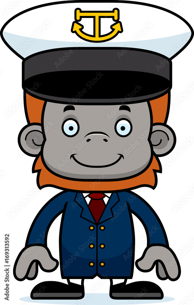 Cartoon Smiling Boat Captain Orangutan