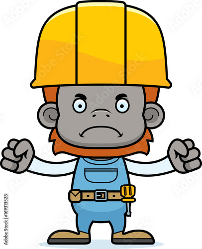 Cartoon Angry Construction Worker Orangutan