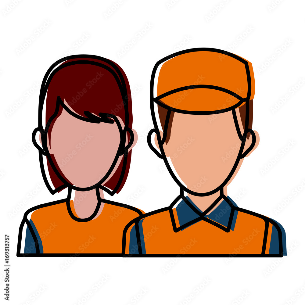 delivery man and woman portrait people worker vector illustration delivery man and woman portrait people worker vector illustration