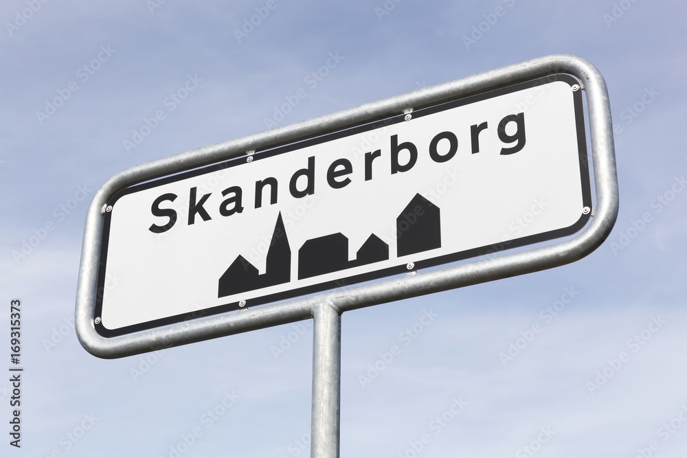 Skanderborg city road sign in Denmark 