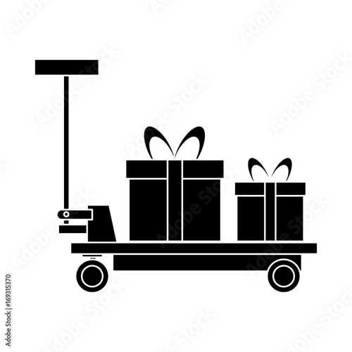 platform trolley cart delivery with gift boxes surprise icon vector illustration