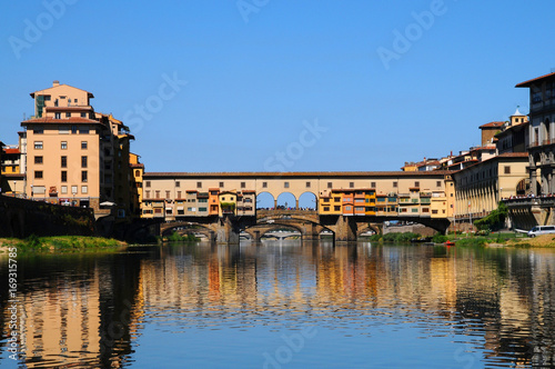 Old Bridge  Palazzo Vecchio  in Florence as seen from Arno river  Italy.