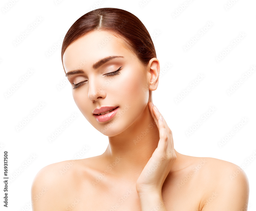 Woman Beauty Face Skin Care, Natural Skincare Makeup, Beautiful Model Touching Body Neck Woman Beauty Face Skin Care, Natural Skincare Makeup, Beautiful Model Touching Body Neck
