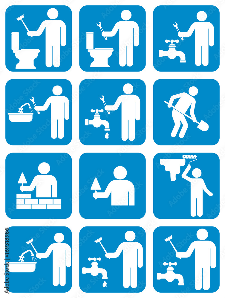 Mason worker icons set Mason worker icons set
